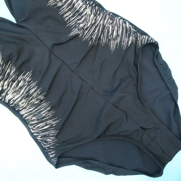 Miraclesuit Size US 12 Black Temptress Midnight Silver Shores One Piece Swimsuit - Picture 2 of 6